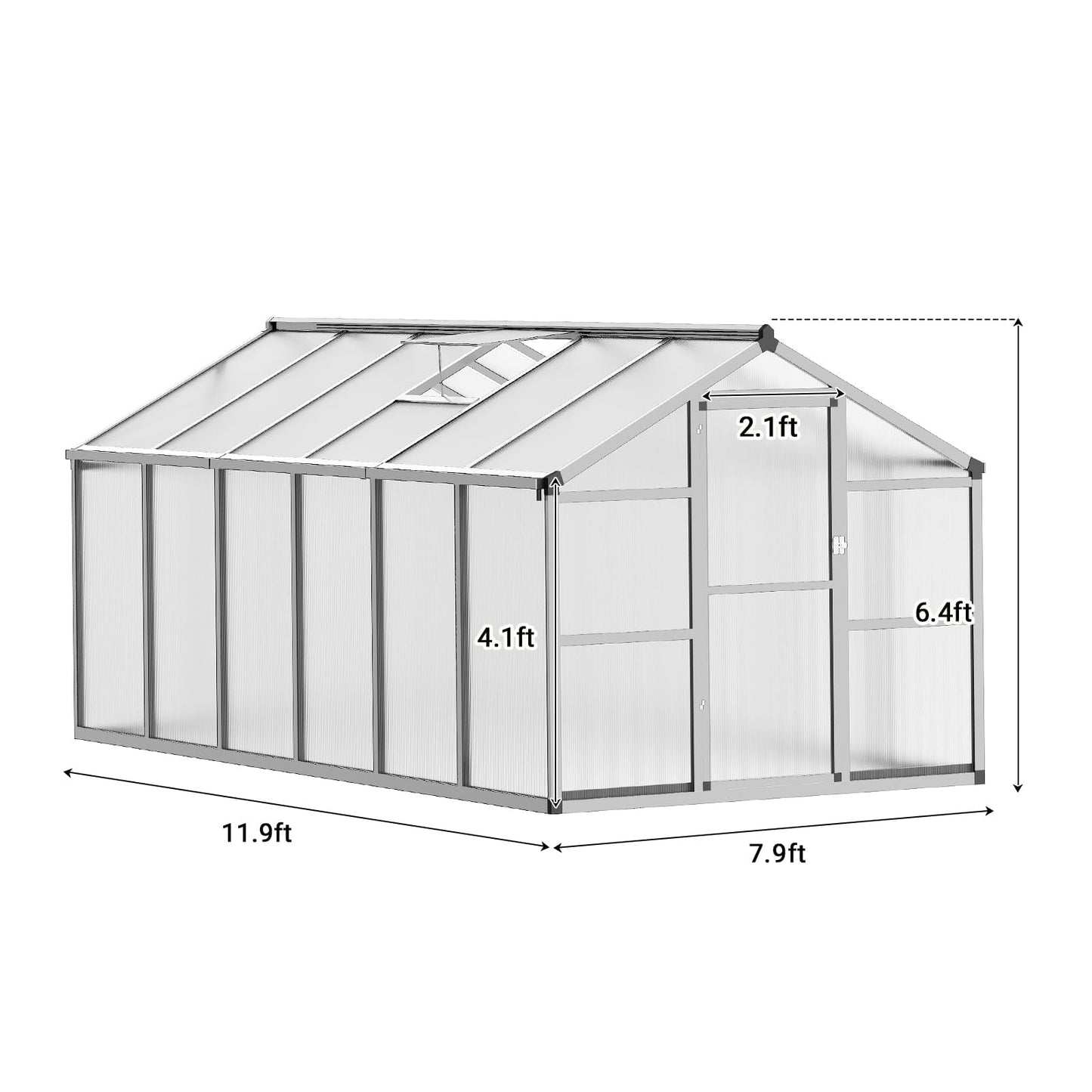 8x12 FT Greenhouse, Greenhouses for Outside, Polycarbonate Greenhouse with Aluminum Frame, Lockable Door and Ajustable Roof Vent for Backyard, Green Houses for Outside Garden Backyard, Patio