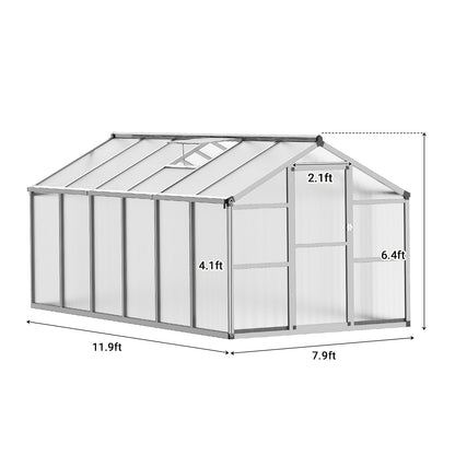 8x12 FT Greenhouse, Greenhouses for Outside, Polycarbonate Greenhouse with Aluminum Frame, Lockable Door and Ajustable Roof Vent for Backyard, Green Houses for Outside Garden Backyard, Patio