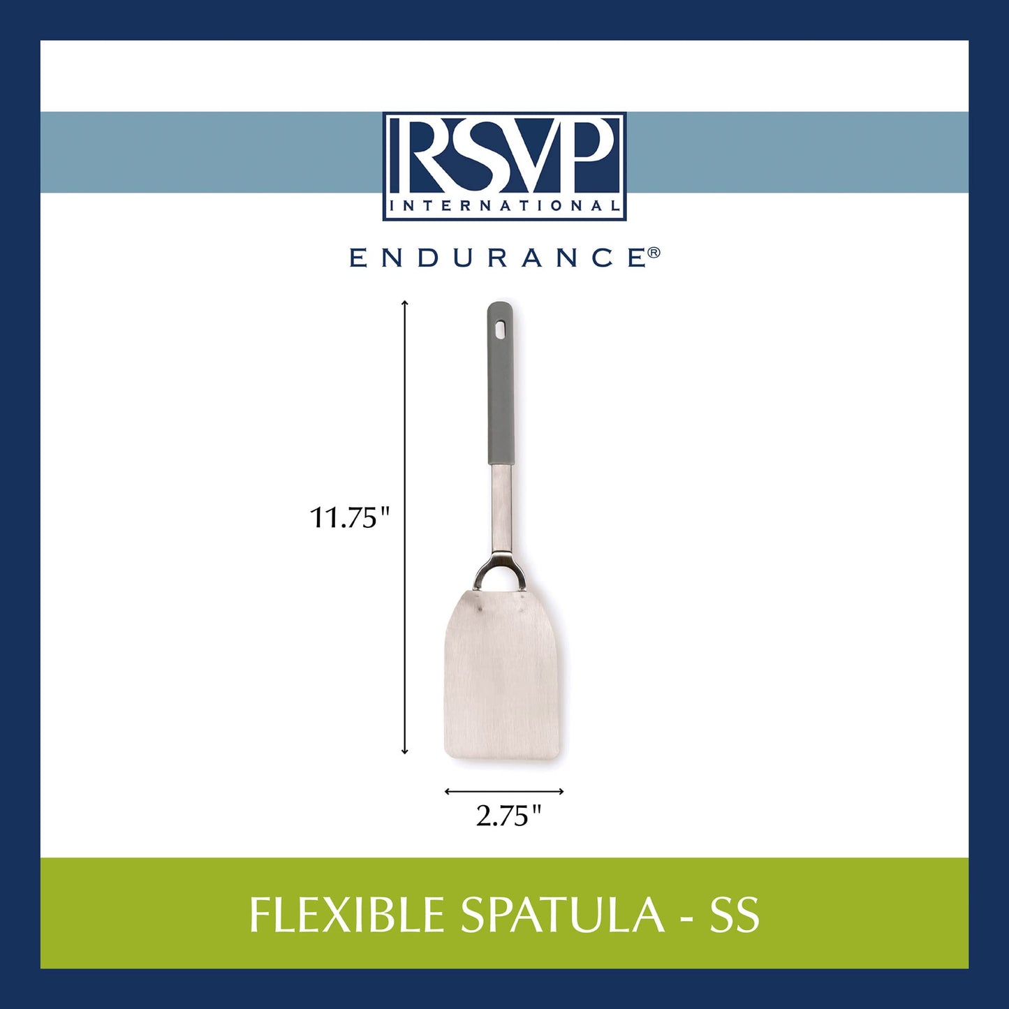 RSVP International Endurance Kitchen Tool Collection Flexible Stainless Steel, Dishwasher Safe, Spatula