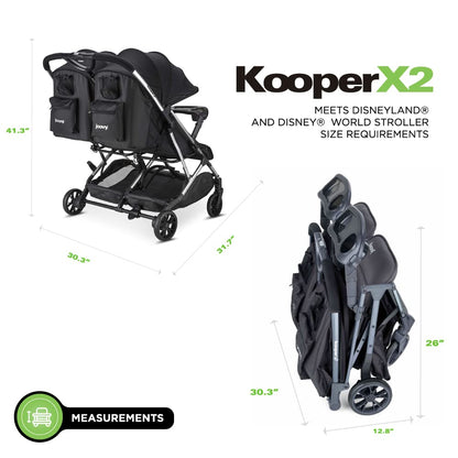 Joovy Kooper X2 Double Stroller, Lightweight Travel Stroller, Compact Fold with Tray, Black