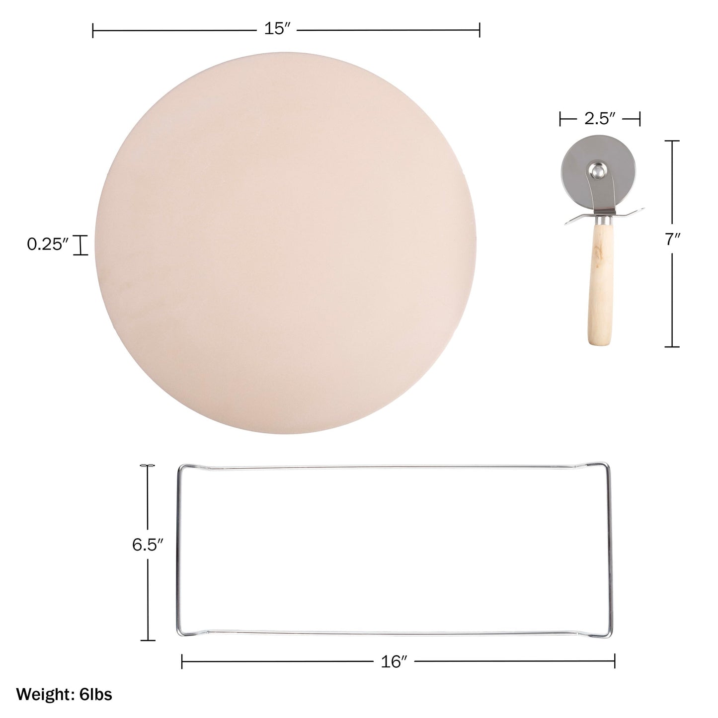 Pizza Stone - 15-Inch Pizza Stone for Oven or Grill with Cutter and Metal Serving Rack/Handles - Oven Accessories by Classic Cuisine