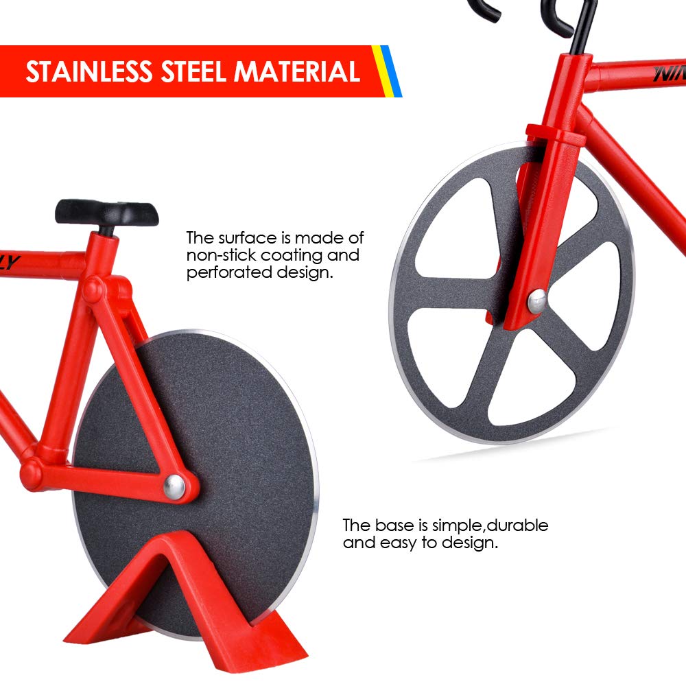 Ninonly Bicycle Pizza Cutter Wheel,Non-stick Bike Pizza Slicer,Stainless Steel Cutting Wheels With a Stand for Pizza Lovers, Housewarming Gifts Cool Kitchen Gadget Cool Men's Gift