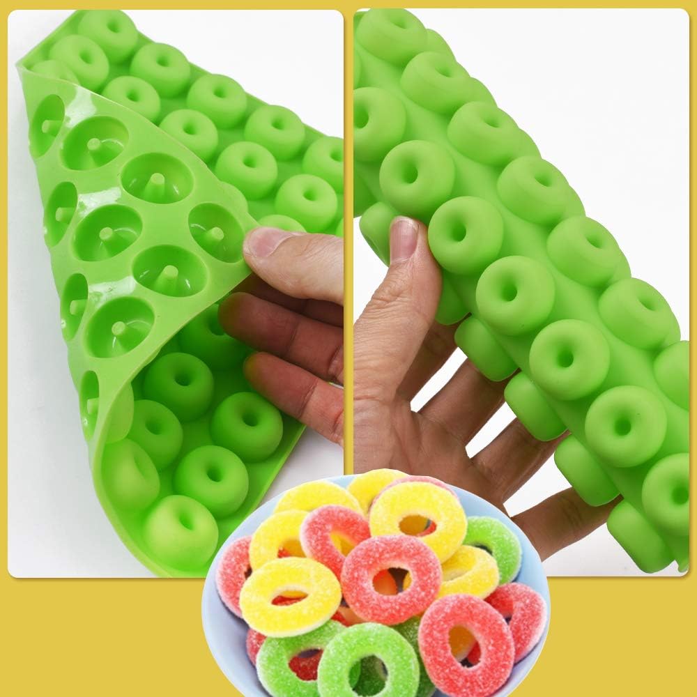 Newk Mini Donut Silicone Candy Mold - 4 Packs 48-Cavities Gummy Ring Molds with 2 Droppers, Nonstick Food Grade Mold
