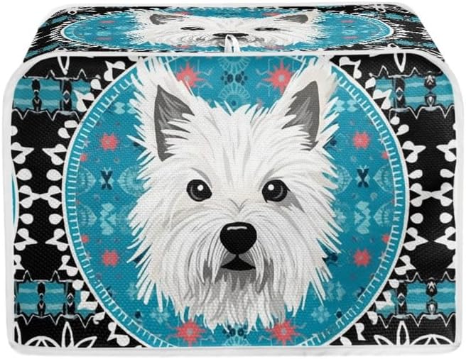 4 Slice Toaster Cover, West Highland White Terrier Design, Blue Mandala Universal Fit Wide Slot Bread Maker Cover