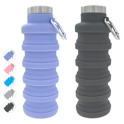 YCT Collapsible Water Bottle 17oz（500ml），Travel Portable Sport Water Bottle，Reusable Silicone Foldable Water Bottles for Gym Camping Hiking (Purple+Black)