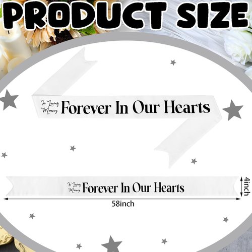 Fanfanwin Funeral Sash - Memorial Ribbon for Celebration of Life | 58x4'' White, Forever in Our Hearts