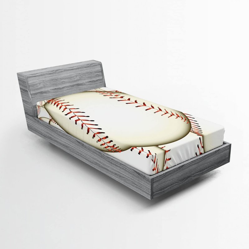 Ambesonne Baseball Fitted Sheet, Pattern of Baseball Balls Background Home Run Rules of The Game Success Score Print, Bed Cover with All-Round Elastic Deep Pocket for Comfort, Twin Size, Cream Red