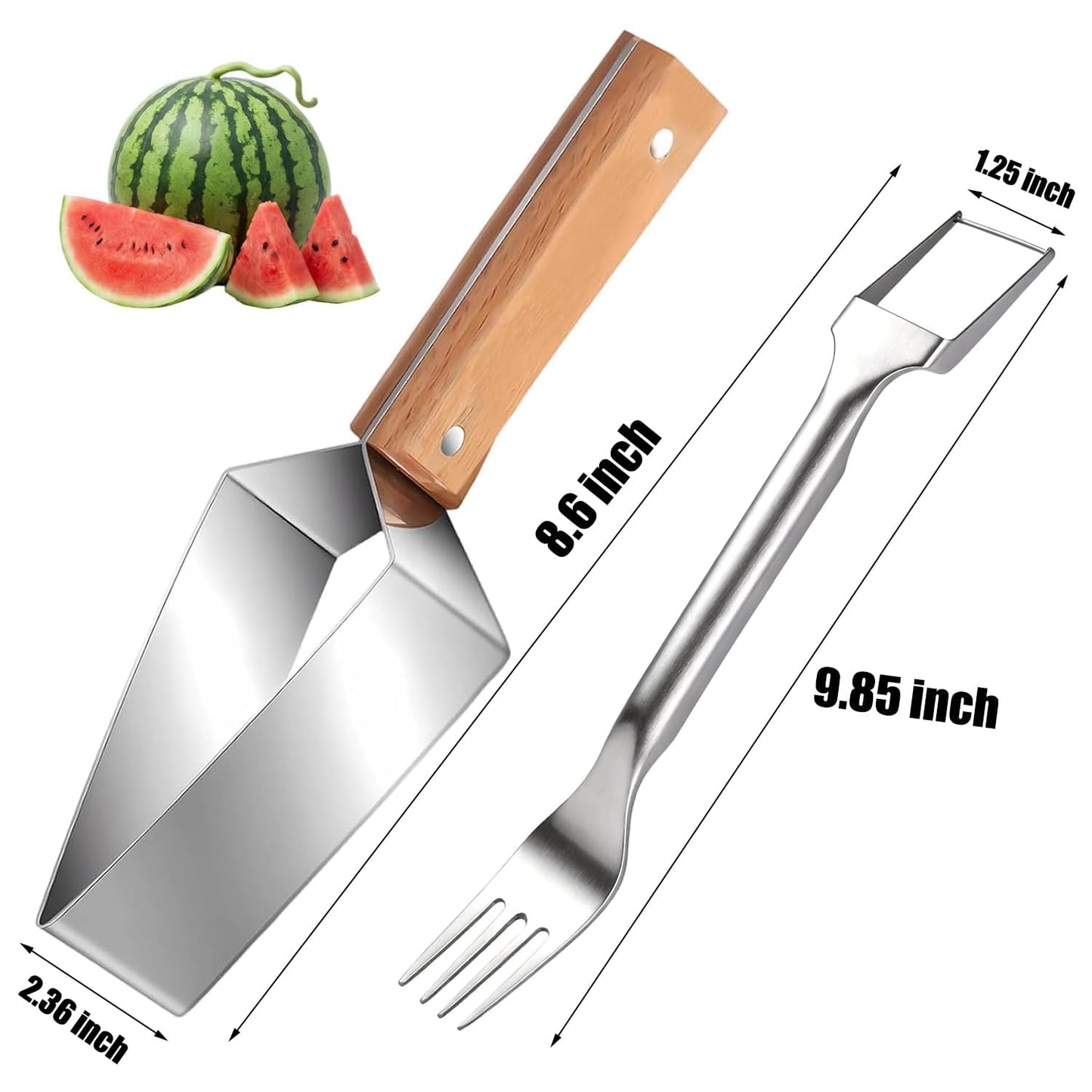 Triangle Watermelon Cutter, 2026 New Portable Stainless Steel Watermelon Slicer, Watermelon Cutter Slicer Tool with Wooden Handle, Melon Slicer, Fruit Cutter for Home, Kitchen, Camping, Picnic (2PCS)