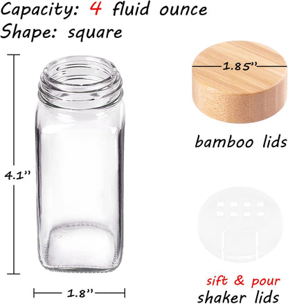 Churboro Replacement Glass Spice Jars with Bamboo Lids - 4 oz Square Spice Jars