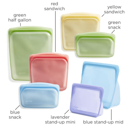 Stasher Premium Silicone Reusable Food Storage Bags, 7-Pack, Rainbow, Multi-Use Food Storage Bags, Lunch Bag, Travel Containers, BPA Free, Leak-free, Dishwasher-Safe, Eco-friendly