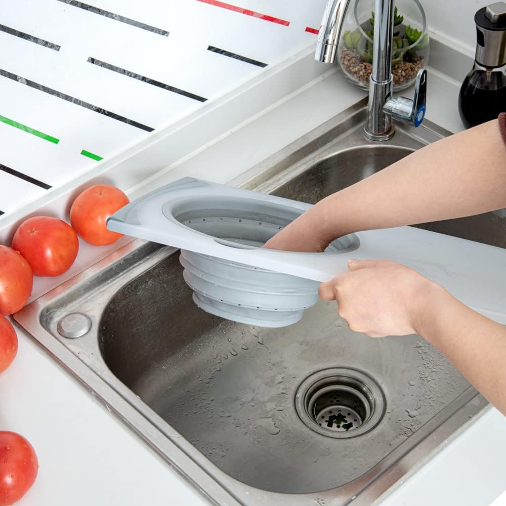 Restaurantware RW Base Cutting Board Strainer, 19.7"x11.2" with Non-Slip Rubber Feet, Gray
