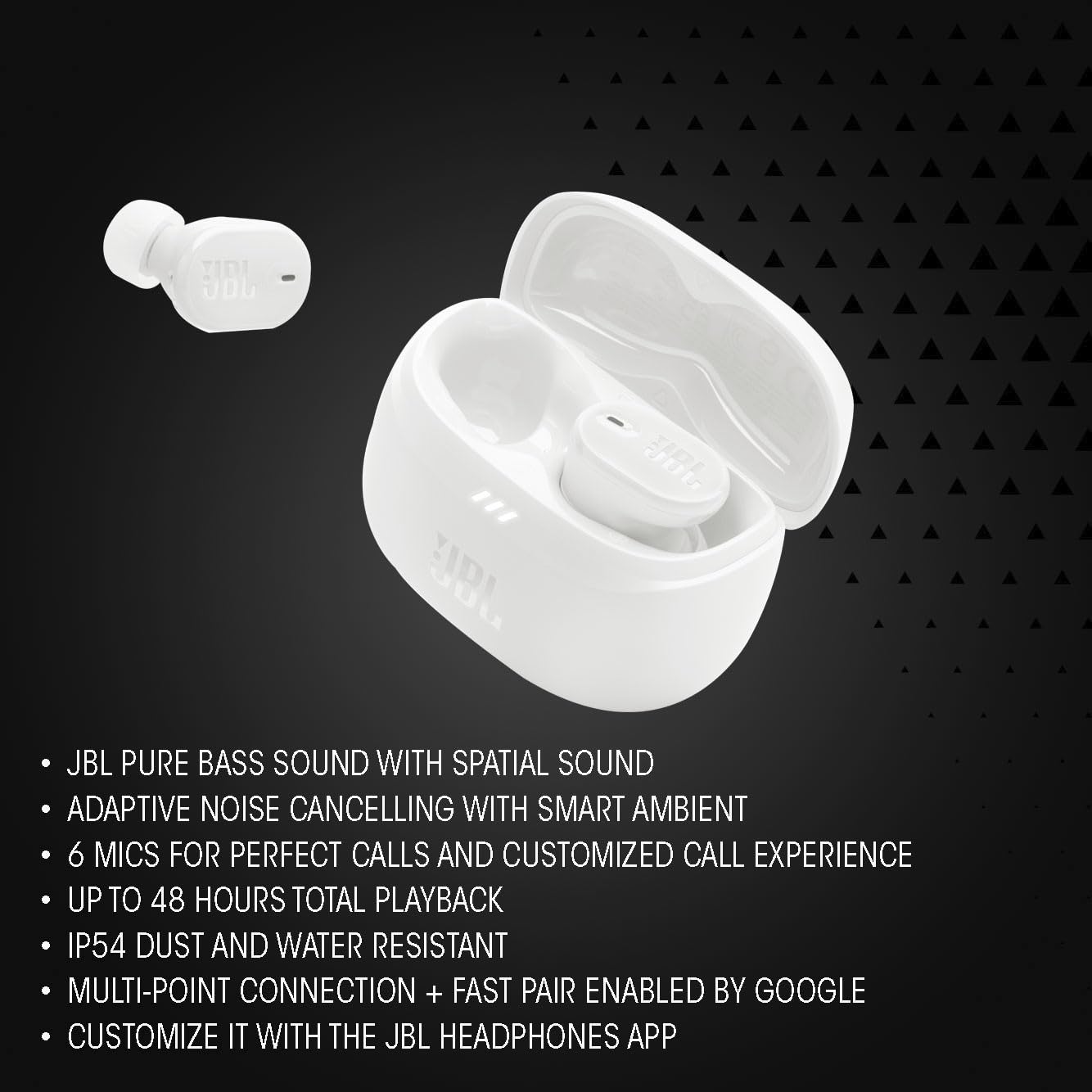 JBL Tune Buds 2 - True Wireless Noise Cancelling Earbuds with JBL Spatial Sound and Smart Ambient Technology, 6 mics for Perfect Calls, up to 48Hrs of Playback, IP54 Dust & Water Resistant (Black)