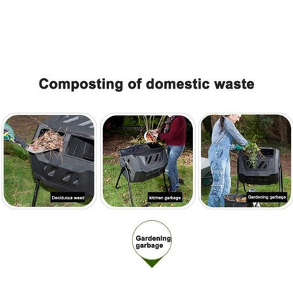 LICONG-2019 Kitchen Compost Bin, Outdoor Dual Chamber Tumbling Composter, Outdoor Rotating Compost Tumbler Bin for Garden, Kitchen, and Yard Waste, 160L/42Gallon,Indoor Compost Bin with Lid