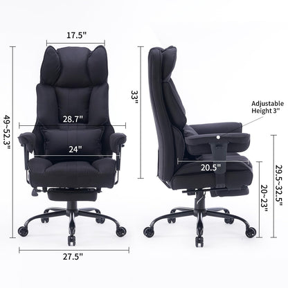 Efomao Big and Tall Office Chair 400 lb Weight Capacity, High Back Executive Office Chair with Foot Rest, Fabric Computer Chair for Back Pain Relief, Black