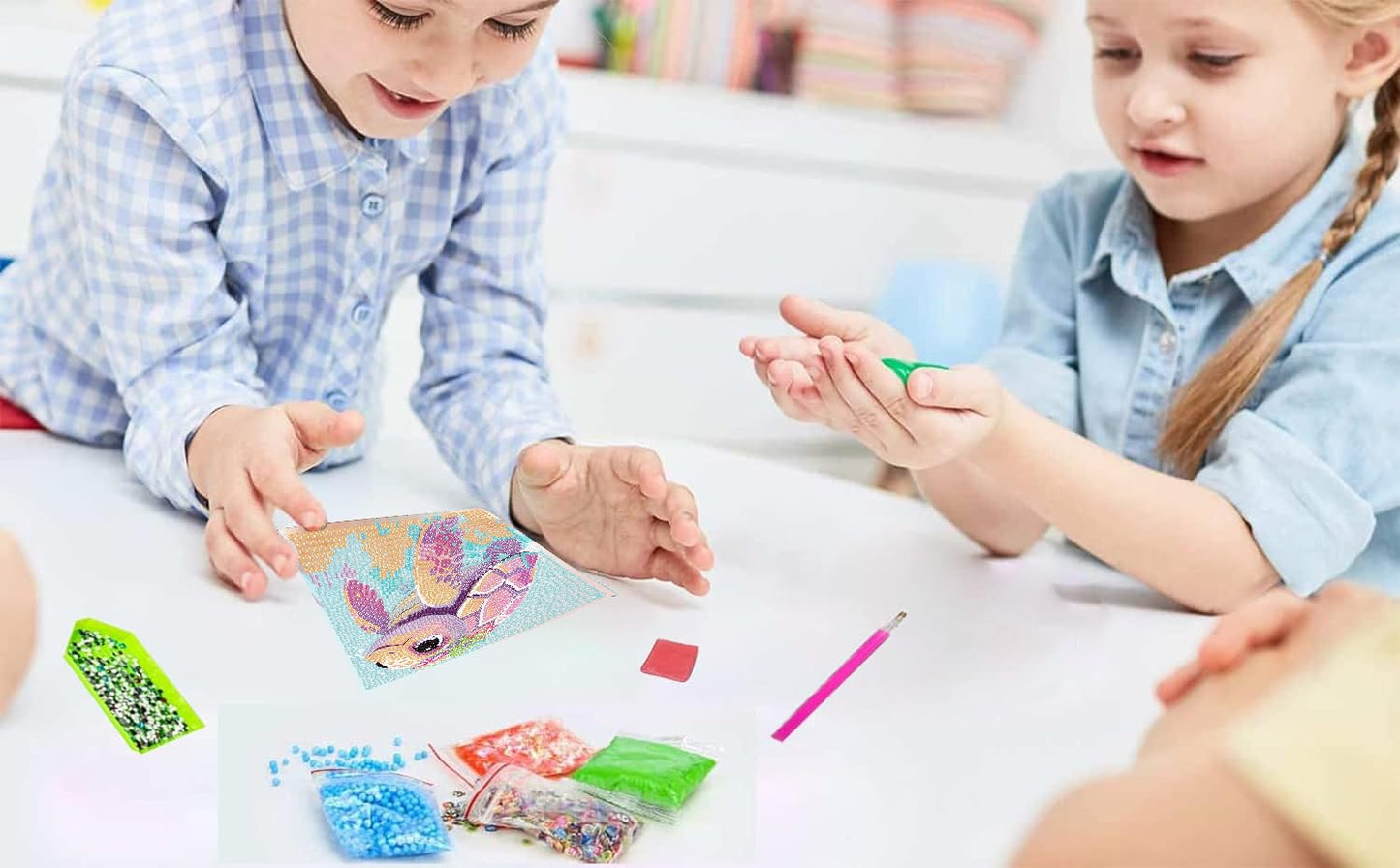 Acelii 6 Pack 5D Cartoon Diamond Painting Kits for Kids Beginners,Cute Animals DIY Diamond Art Kit for Kids,Full Round Drill Big Gem Art for Kid,Home Wall Decoration 6X6 inch