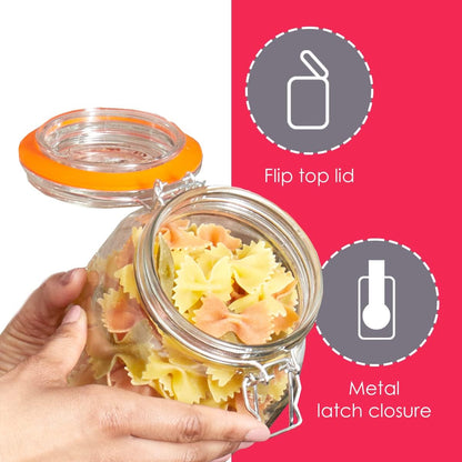 Home Basics 4 Piece Canister Set for Kitchen, Clear Glass with Metal Latches & Silicone Seals
