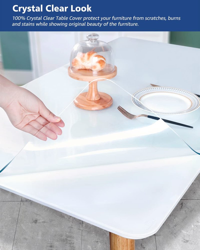 Soroel 38X120 Inch Clear Dining Room Table Cover Plastic Tablecloths Waterproof Office Desk Blotter Mat 1.5mm Thick Wood Furniture Topper Protector Pad for Night Stand End Side Table Kitchen Counter