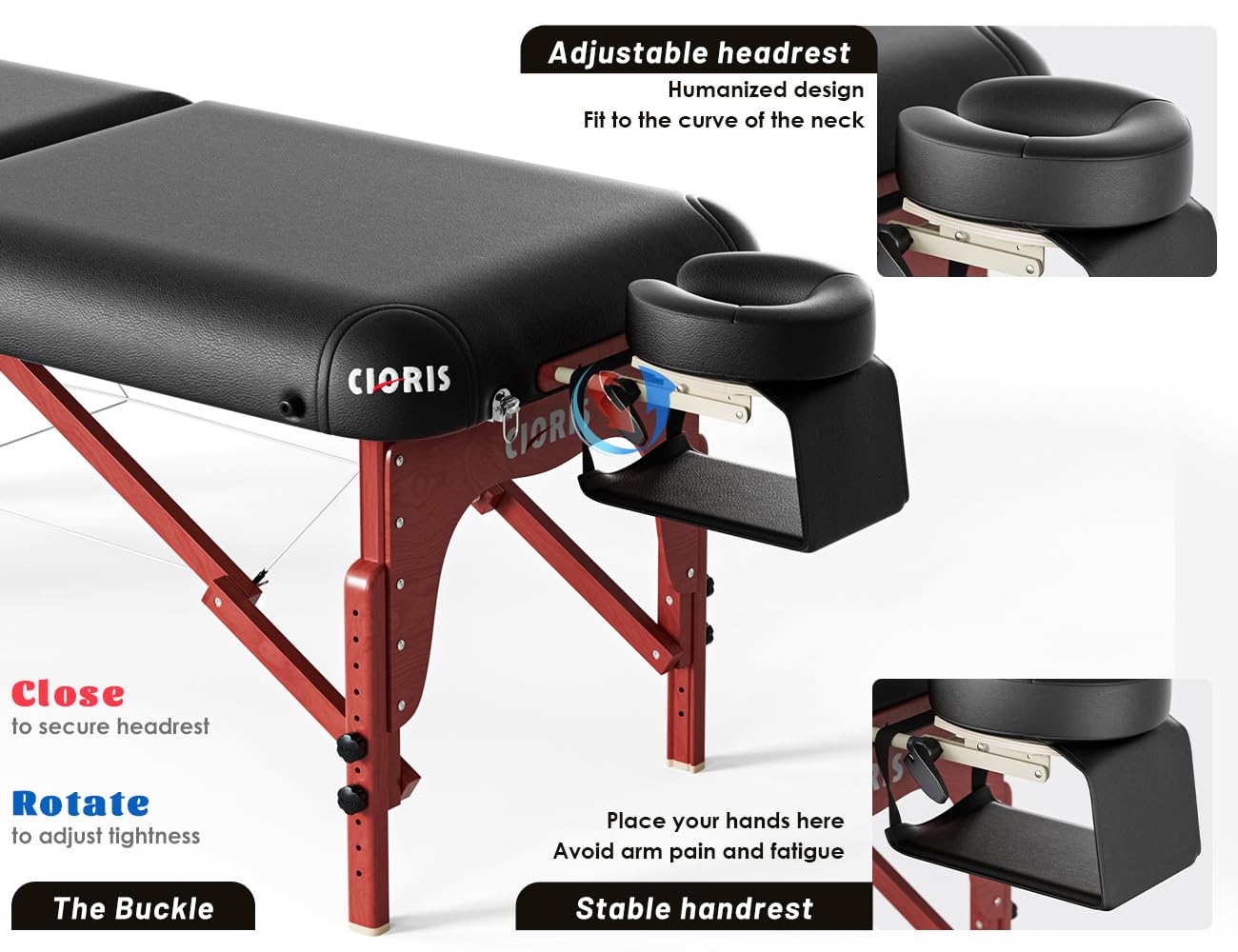 CLORIS 84" Luxury Massage Table Portable 2 Folding Lightweight Facial Salon Spa Tattoo Bed Height Adjustable with Carrying Bag & Wooden Leg Hold Up to 1500LBS