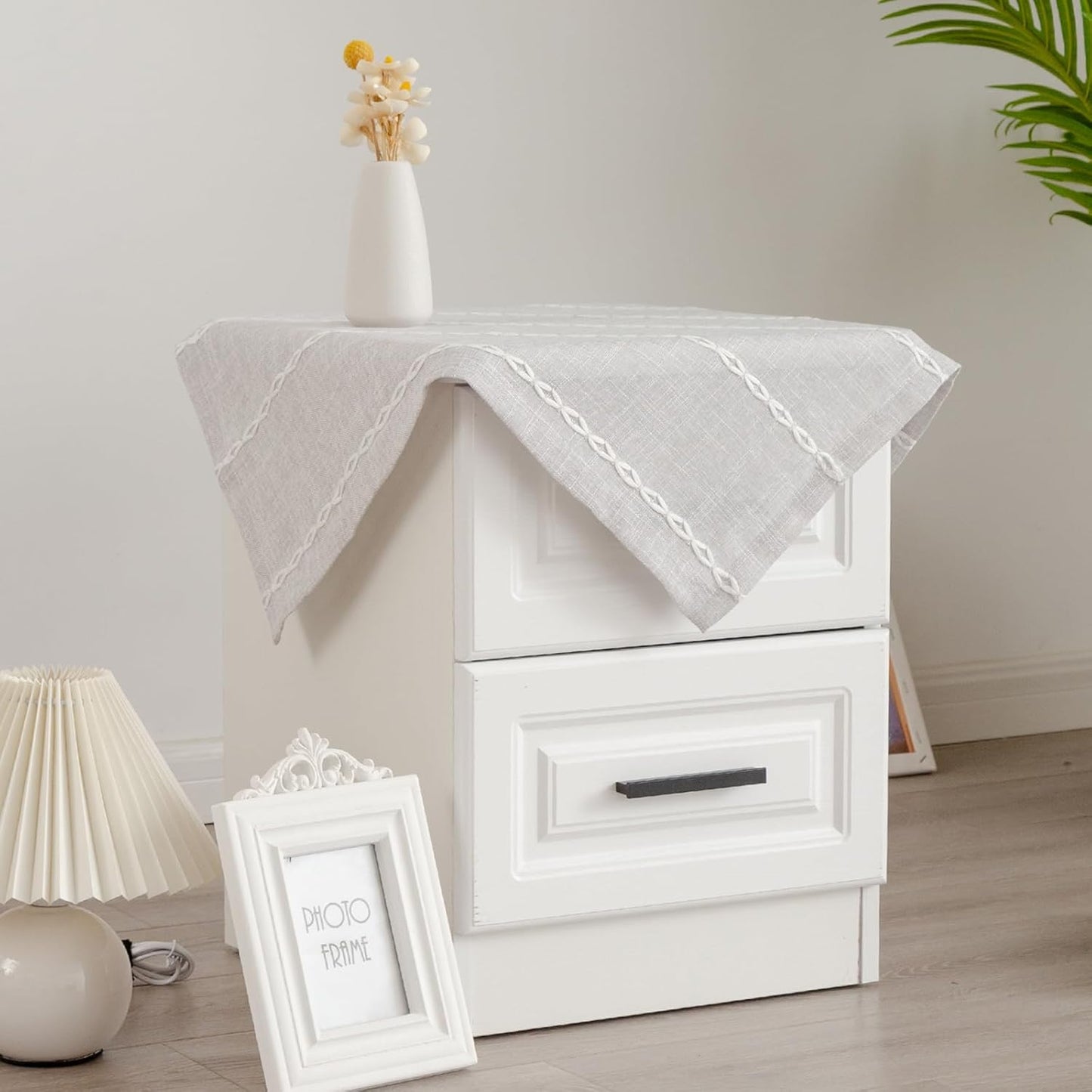 24 24 Inch Rustic Square Linen Small Tablecloth Washable Striped Jacquard Bedside Table Cover Heavy Weight Farmhouse