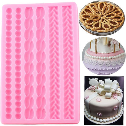 3D Pearl Knit Rope Silicone Mold for Fondant, Cake Border Decorating Molds, DIY Baking Tools