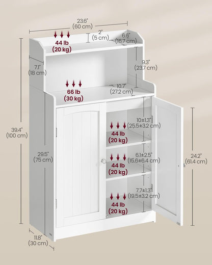 VASAGLE 39.4-Inch Tall Storage Cabinet, Floor Cabinet with 2 Doors, 2 Adjustable Shelves, Freestanding, for Bathroom, Kitchen, Living Room, Cloud White UBBC770W01