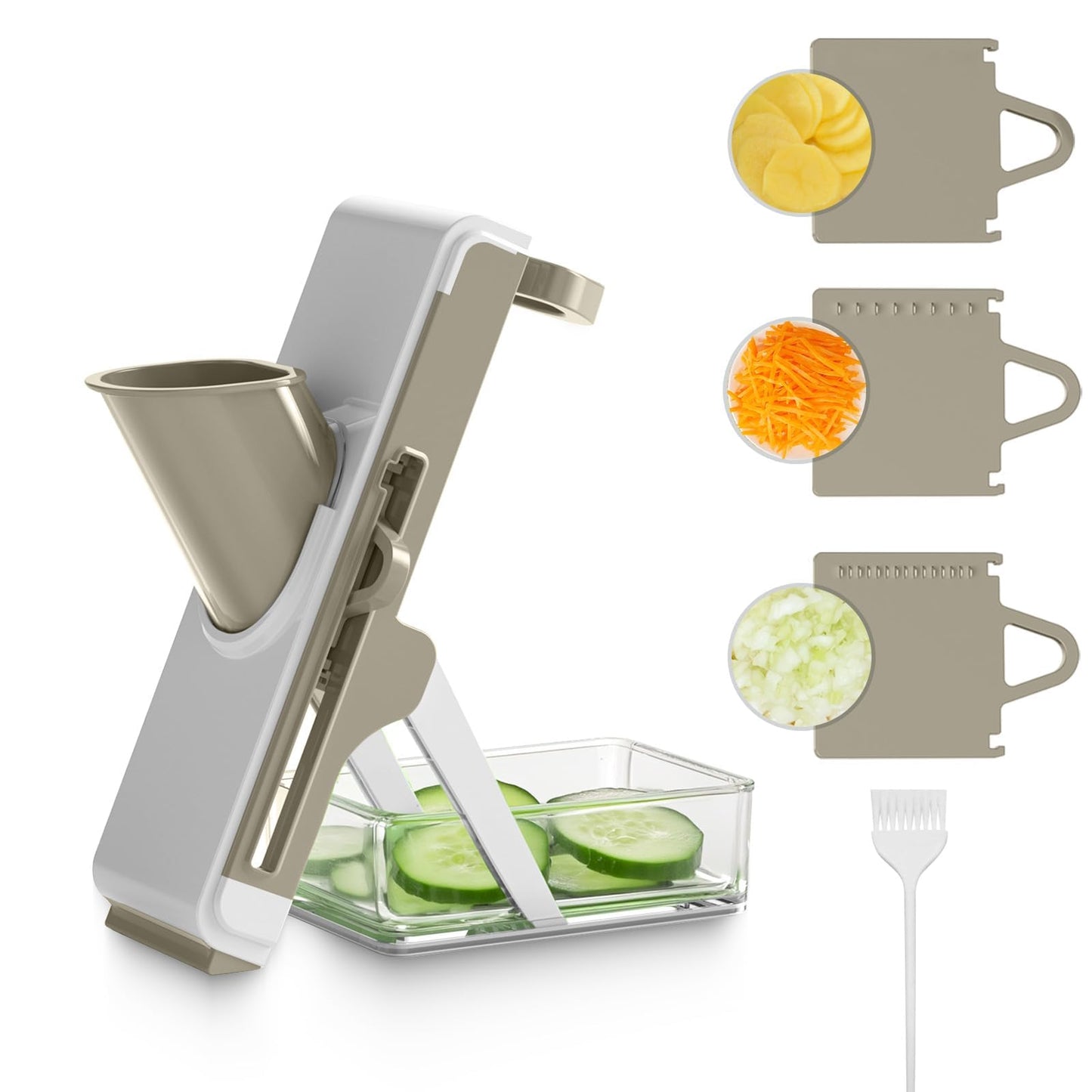 Eletronova Safe Mandoline Slicer for Kitchen, Multi Vegetable Chopper with Thickness Adjuster, Finger-Safe Food Holder, Potato/Onion/Cucumber Slicer for Fast Meal Prep, Easy Clean(Light Dark Green)