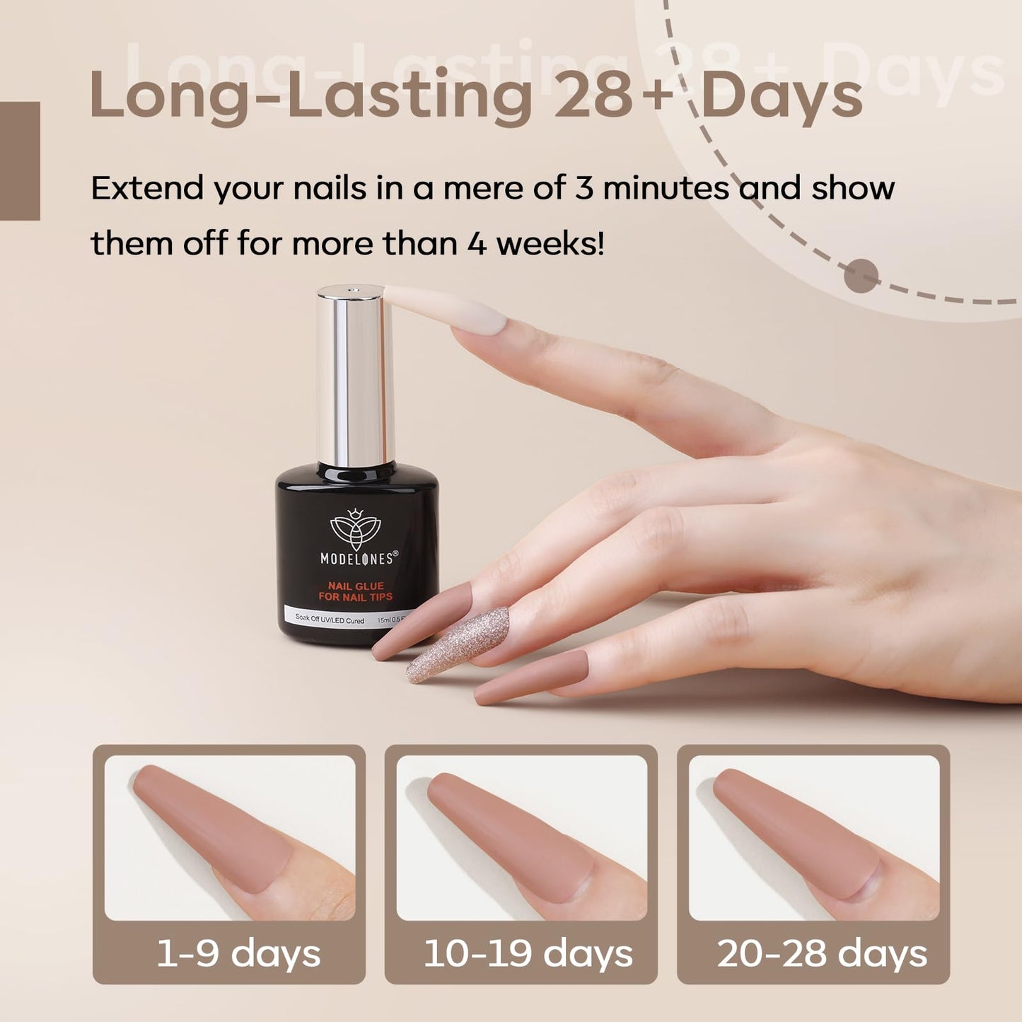 modelones 9 in One Gel Nail Glue Brush On Nail Glue 15 ml for Tips, Rhinestones, Base Coat, Blooming Art Gel Kit for Press on Nails Acrylic Tips U V Lamp Needed 2Pcs