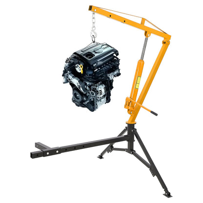1000 LB Capacity Hydraulic Hitch Mounted Crane, 360° Swivel Truck Bed Crane with 3 Adjustable Capacities for Lifting Heavy Motors, Construction Goods & Cargo, Yellow