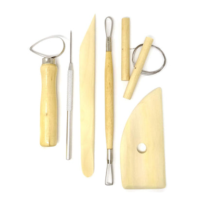 Honbay 8-Piece Wooden Pottery Clay Wax Tool Kit Carving Sculpting Modeling Tool Set