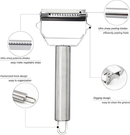 Ultra Sharp Vegetable Peeler - Stainless Steel 2 in 1 Julienne Vegetable Peeler - Perfect for Carrot Potato Cucumber,