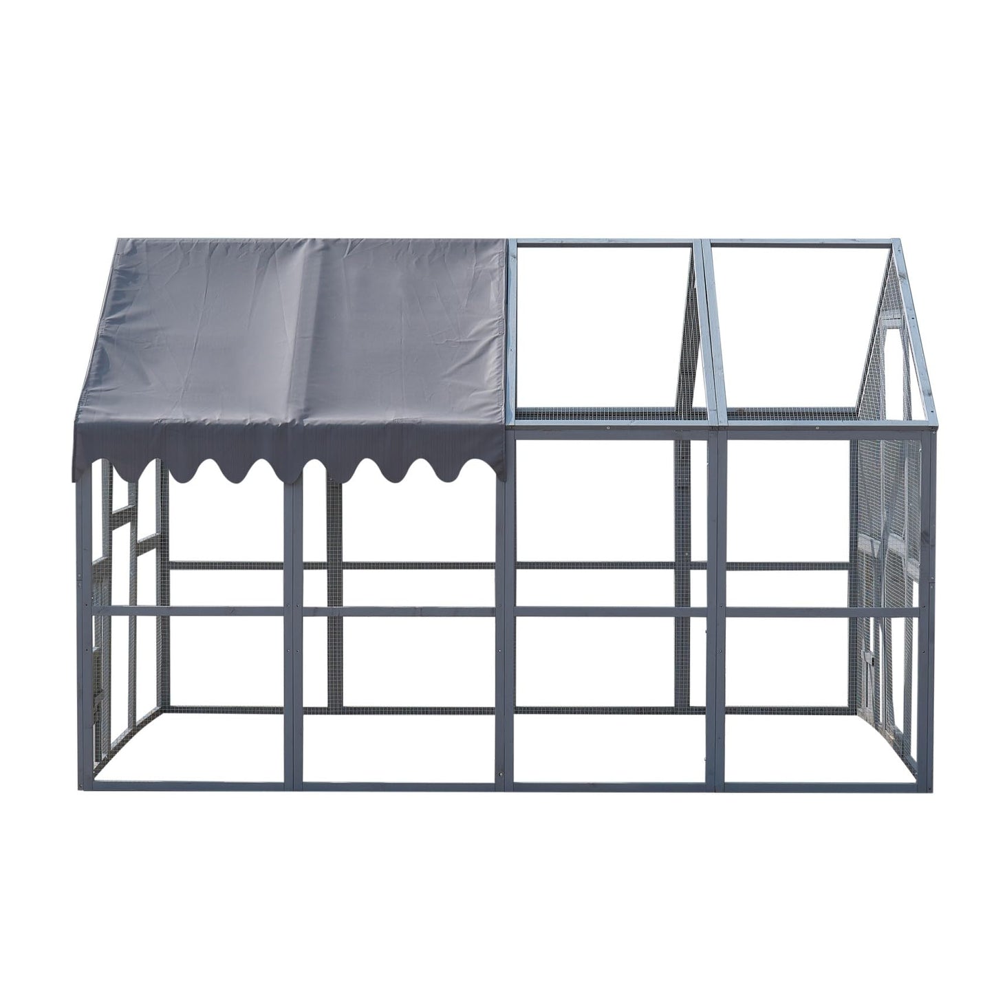 KEIKI 110" L Outdoor Large Chicken Coop with Waterproof Cover, Wire Mesh & 2 Lift Small Doors with Locks, Wood Chicken Coop House for Cat Kitten, Duck, Rabbit, Quail Playpen