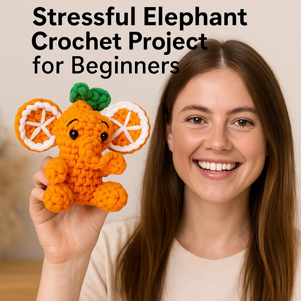 Elephant Crochet Kit for Beginners, Learn to Crochet Starter Set with Step-by-Step Video Tutorial & Crocheting Manual, Easy Yarn Knitting Project for Adult & Kid 12+, Stuffed Animal Doll for Xmas Gift