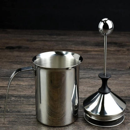 Foam Maker, Stainless Steel Manual Milk Frother, 800ML, Manual Operated Milk Foam Maker for Cappuccino Coffee Latte