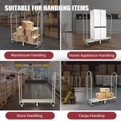 Yeeoy Narrow Aisle U-Boat Platform Truck Dolly, 60"x16" Heavy Duty U- Boat Cart with Thick Steel Deck, 2000LBS Capacity Utility Flatbed Cart with 6 Casters