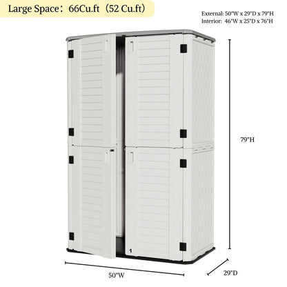 ZZM Large 67 Cu.ft Waterproof Storage Shed, Outdoor Storage Cabinet，Durable Resin Sheds for Patio Furniture, Garden Tools, Pool Accessories, Mower Storage (White)