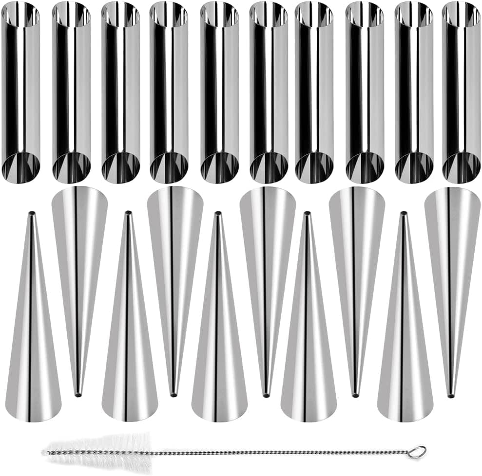 Guowall Cream Horn Mold, 21pcs Stainless Steel Ice Cream Cone Mold and Tubular Shaped Reusable Pastry Mould