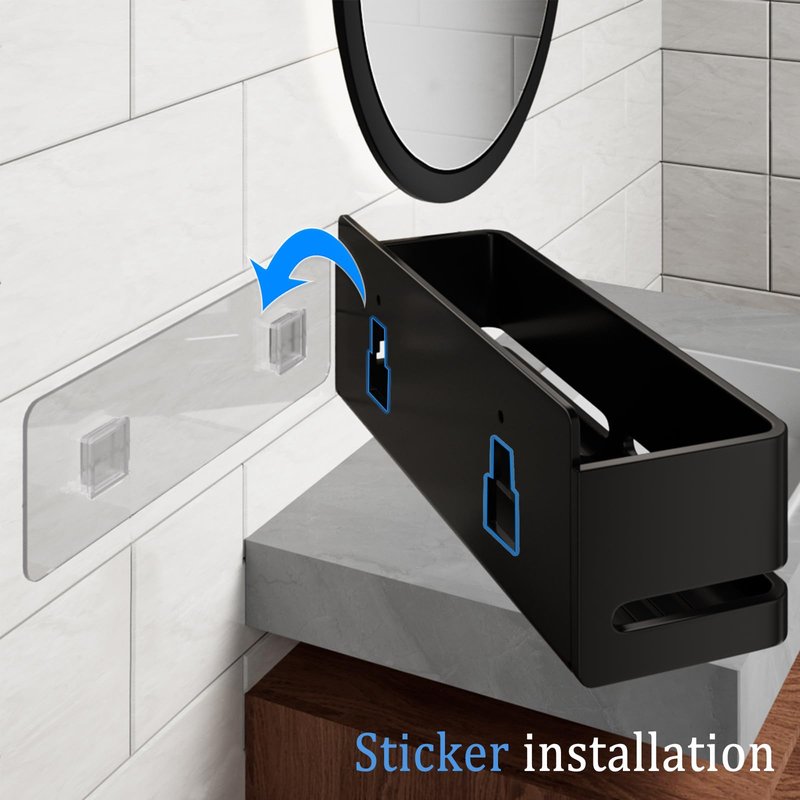 YESENT Shower Caddy, 2-Pack Shower Shelf, Heavy-Duty Bathroom Storage Shelf, Large Capacity No-Drill Bathroom Organizer, Black Metal Storage Basket, Adhesive Installation