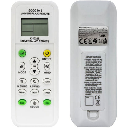 Universal AC Remote Control, 5000-in-1 Multi-Brand Compatible, K-1028E Model, LCD Display