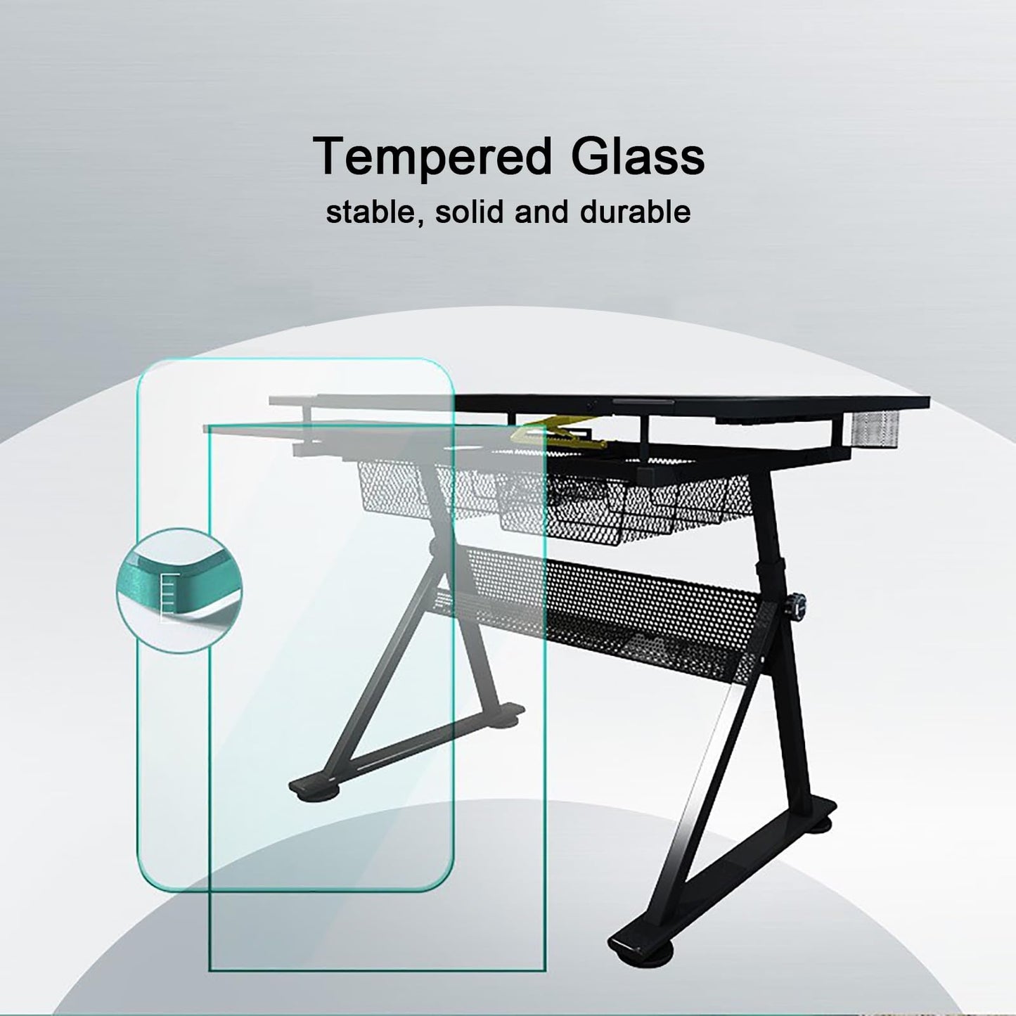YDBMY Height Adjustable Drafting Table, Drawing Desk, Glass Art Desk, with Storage, for Home, School, Office, Working Station(Color:Natural)