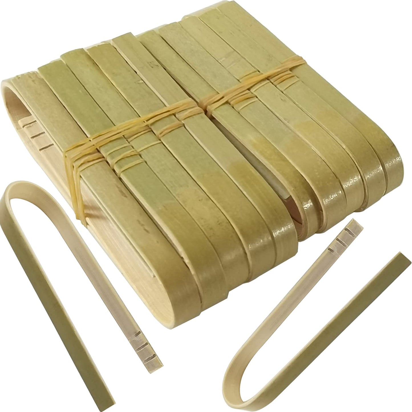 ROYHOO 100 Pack Bamboo Tongs Mini Bamboo Tongs Toaster Tongs for the Kitchen Cooking Tongs Teacup Clip Bread clip Roast Tongs, Green, 2.57, B-100