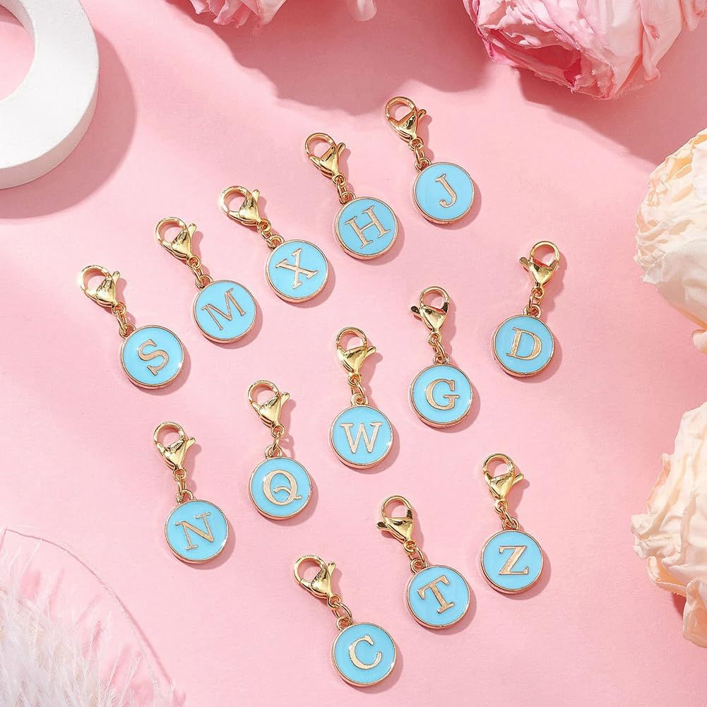 SUNNYCLUE 1 Box 52Pcs 26 Styles Letter Stitch Markers Crochet Stitch Charms Enamel Alloy Alphabet A to Z Capital Pink Blue Lobster Claw Clasps Charm for DIY Crocheting Knitting Sewing Weaving Crafts
