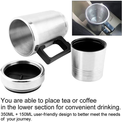 Duokon Car Hot Water Kettle, 350ML + 150ML Stainless Steel Electric Kettle for Coffee Tea Water Heating Cup 12V