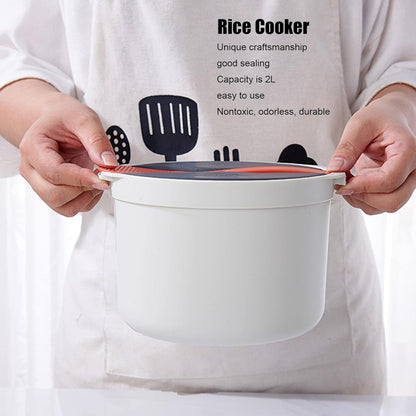 Microwave Rice Cooker Set, 2L Food Grade PP Material, Rice Spoon, Lid, Strainer, Steaming Pot for Home Meal Prep