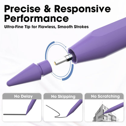 Stylus Pen for iPad 6th-11th Gen - 4X USB-C Fast Charge Pencil with 4 Replacement Nibs &0.1mm Pixel Precision, Magnetic Active Stylus for iPad Pro 11"/13"/M5/M4, Air M4/M3/M2, Mini 7/6/5, Purple