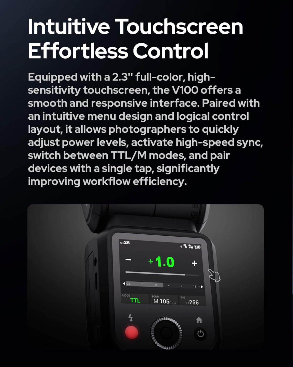 Godox V100C U Round Head Flash for Canon – 100Ws TTL Speedlite with 2.4G Wireless, Global Shutter Sync 1/8000s, Touchscreen, Built-in Li-ion Battery, Diffuser Dome Accessories Kit (V100-C US Version)