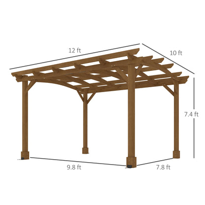 Outsunny 10' x 12' Outdoor Pergola with Arched Roof for Climbing Plant Support, Wood Gazebo Grape Trellis with Stable Structure, Concrete Anchors for Patio, Garden, Deck, Backyard, Dark Brown