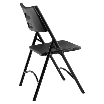National Public Seating 600 Series Heavy Duty Plastic Lightweight Portable Folding Chair with Steel Frame and 2 Cross Braces, Black - 4 Pack