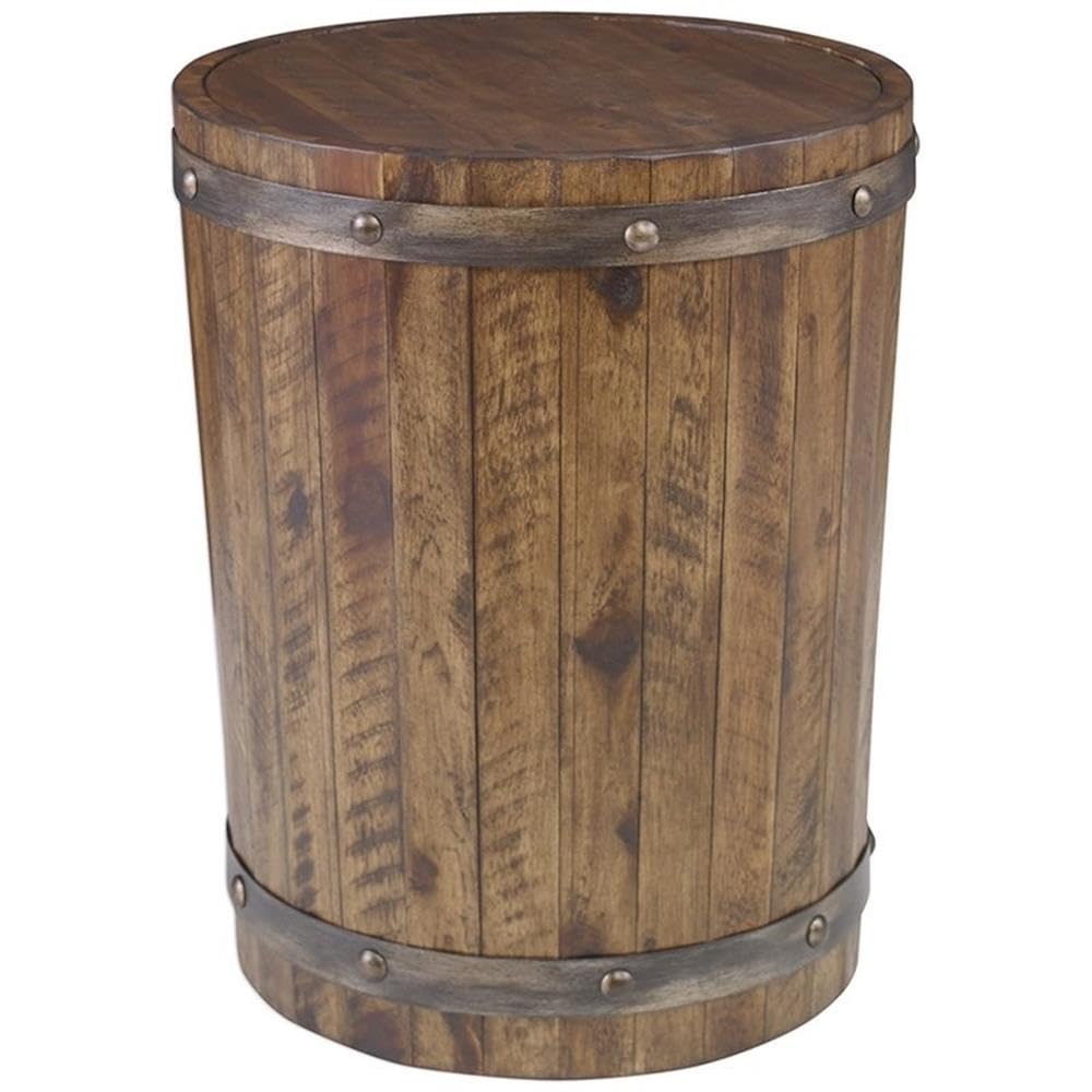 Home Square 19" Round Wine Barrel Accent End Table in Walnut - Set of 2