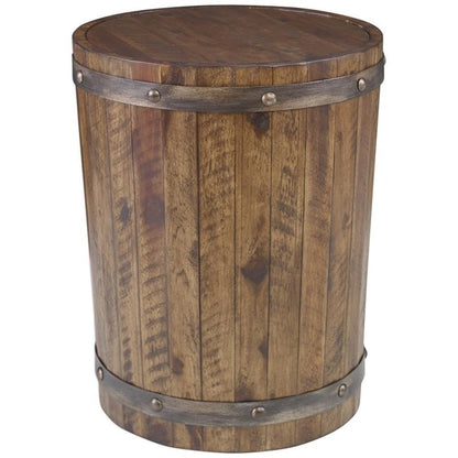 Home Square 19" Round Wine Barrel Accent End Table in Walnut - Set of 2
