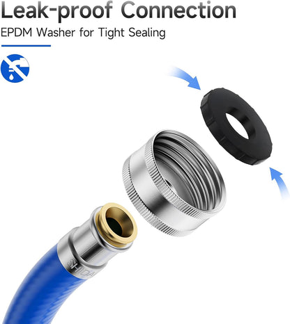 JUWO 5 FT Rubber Washing Machine Hoses, 3/4" FHT Washer Hoses for Short to Moderate-Distance Water Supply